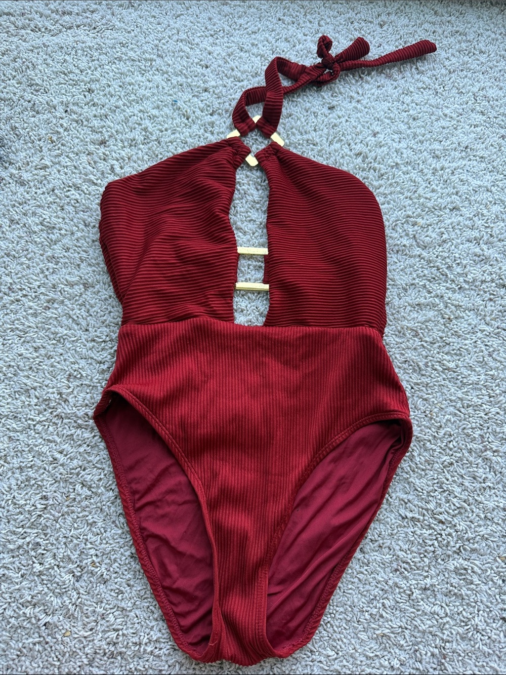 Anne Cole Ribbed Halter One-Piece Swimsuit in Burgundy